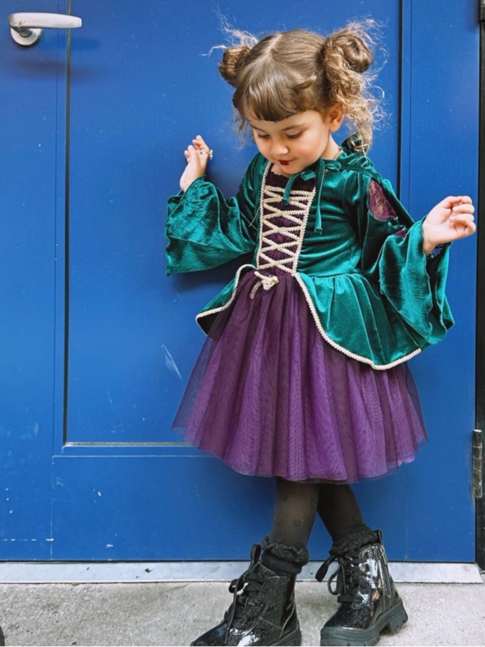 Girls Medieval Princess Dress Costume in Teal and Purple Velvet Hocus Pocus 14